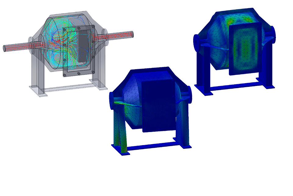 圧力や振動に対する流動解析と応力解析で性能を評価